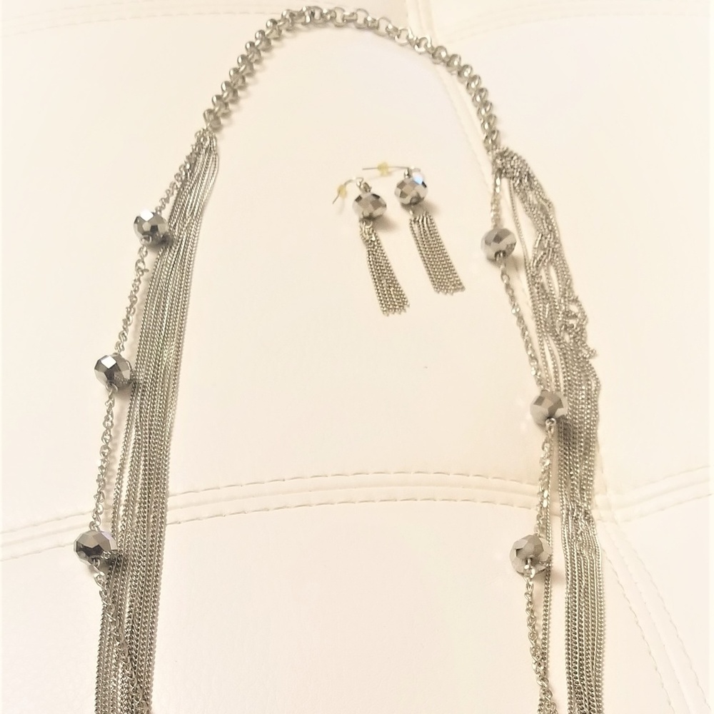 Silver multi chain bead necklace set